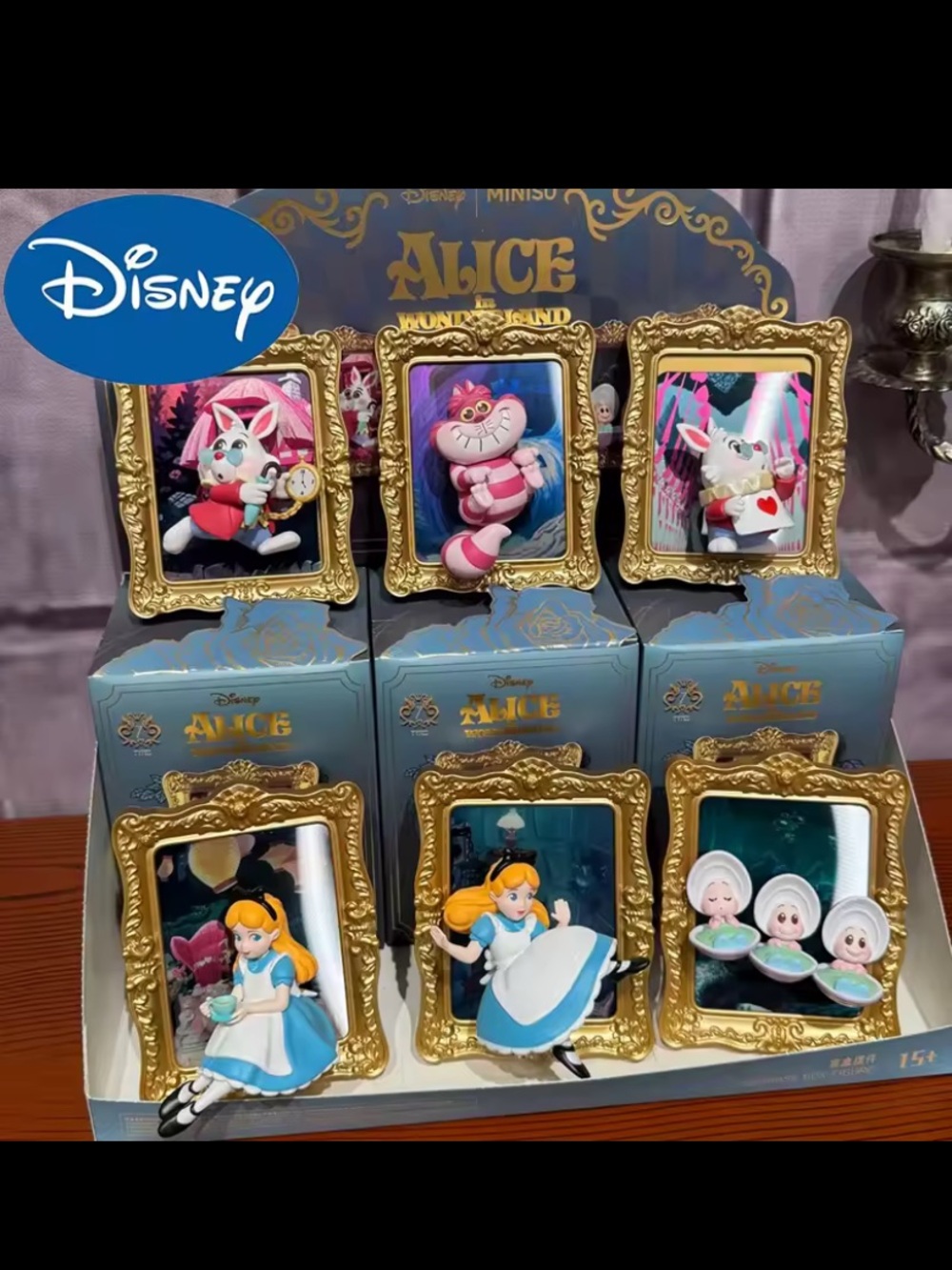 Disney Alice in Wonderland Figurine Frame Set - Blue, Pink, Gold, White